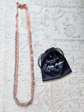 Mignonne Gavigan Pearl Beaded Fabric Necklace In Beige with Branded Pouch